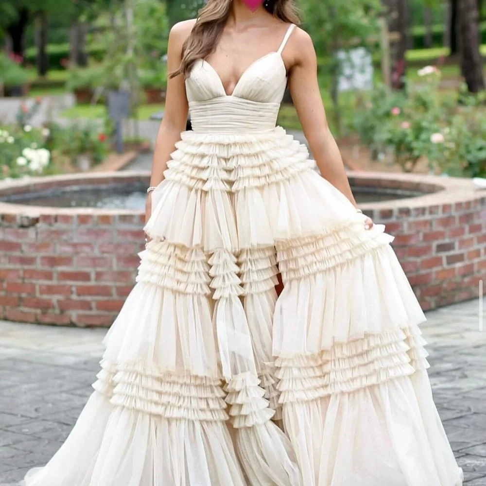 Sherri Hill Cream Layered Maxi Dress - Picture 3 of 5